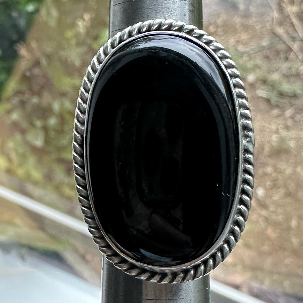 Vintage Artisan Accent Ring Size 5 Black Onyx‎ Southwestern 925 Sterling 15.3g
